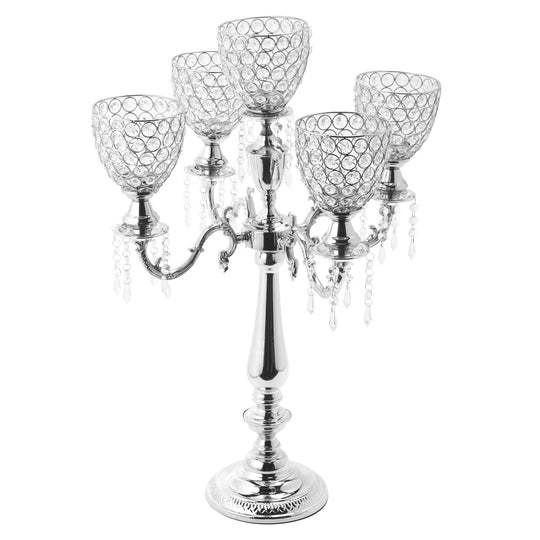 Crystal Candelabra Globe Seville, Five Arm 30"- Silver
