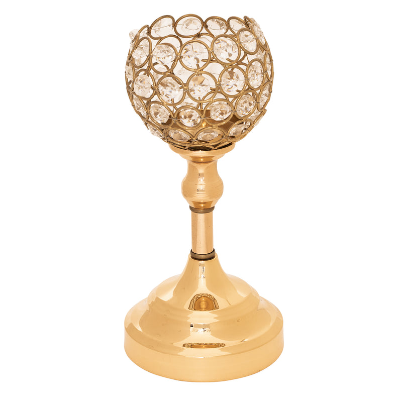 Crystal Ball Candle Holder 9.5" - Gold