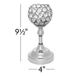 Crystal Ball Candle Holder 9.5" - Silver