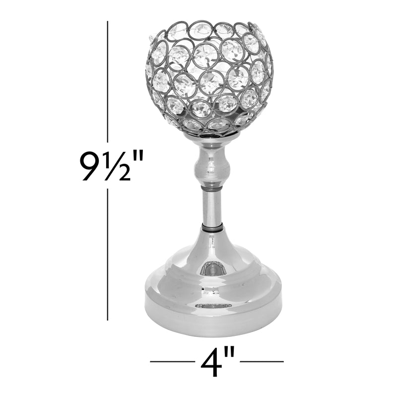 Crystal Ball Candle Holder 9.5" - Silver