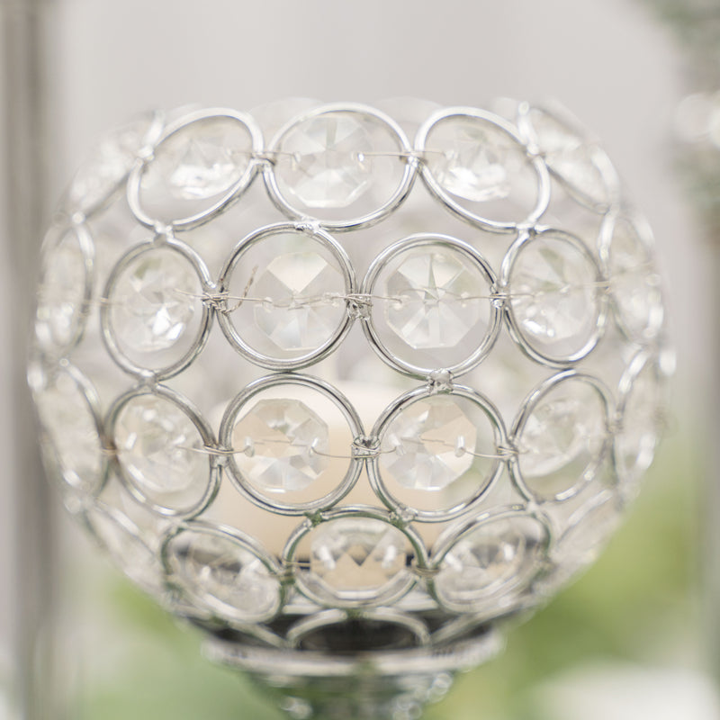 Crystal Ball Candle Holder 9.5" - Silver