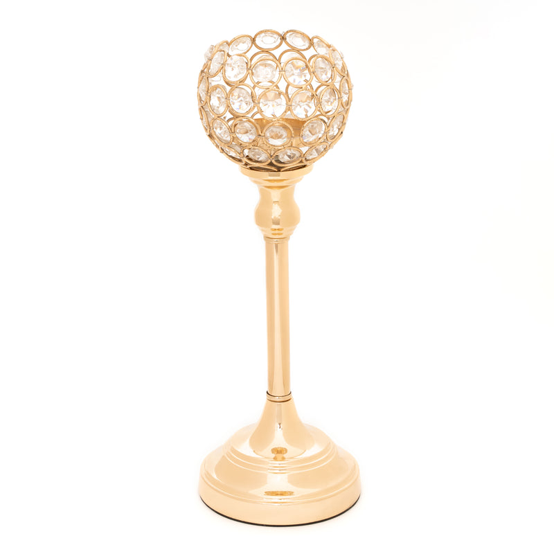 Crystal Ball Candle Holder 13" - Gold