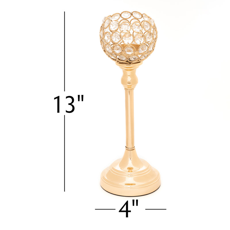 Crystal Ball Candle Holder 13" - Gold