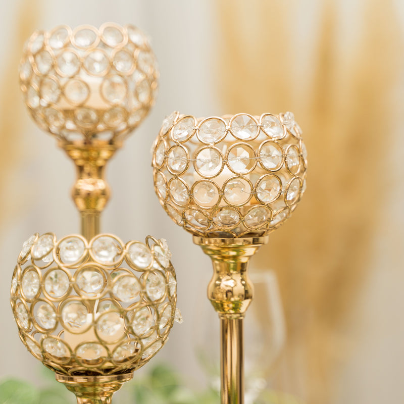 Crystal Ball Candle Holder 13" - Gold