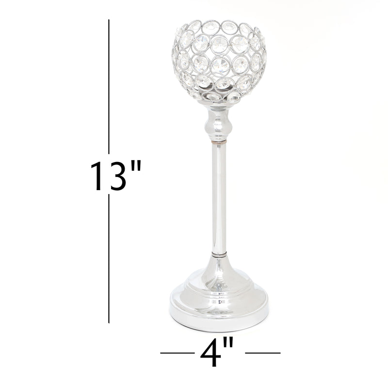 Crystal Ball Candle Holder 13" - Silver