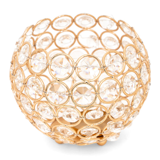 Crystal Sphere Candle Holder 5" - Gold