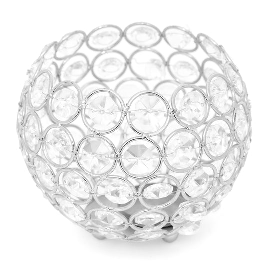 Crystal Sphere Candle Holder 5" - Silver