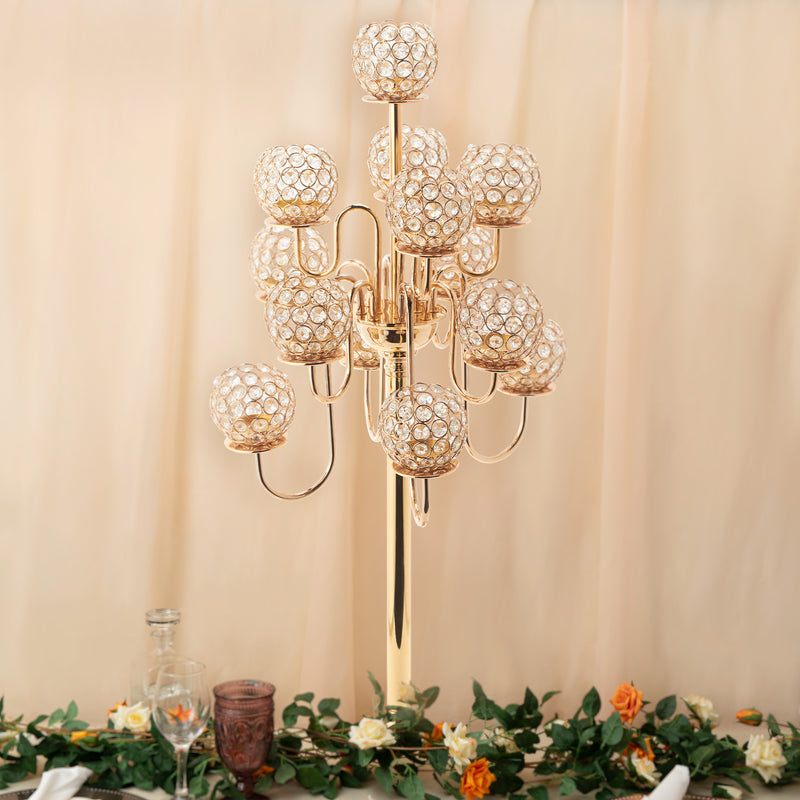 Crystal Candelabra Globe Seville 38" - Gold