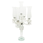 Crystal 5 Arm Candelabra with Glass Hurricane Globes 31"