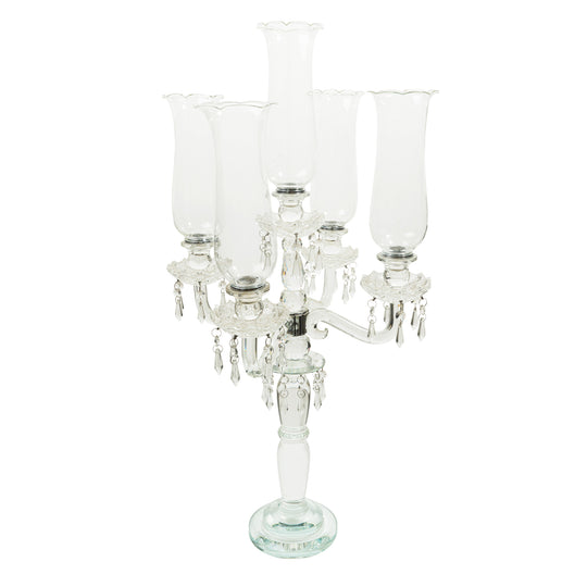 Crystal 5 Arm Candelabra with Glass Hurricane Globes 31"