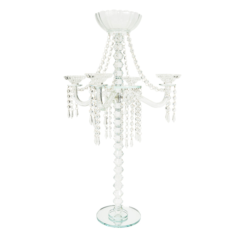 Crystal Candelabra with Large Flower Bowl 30.5"