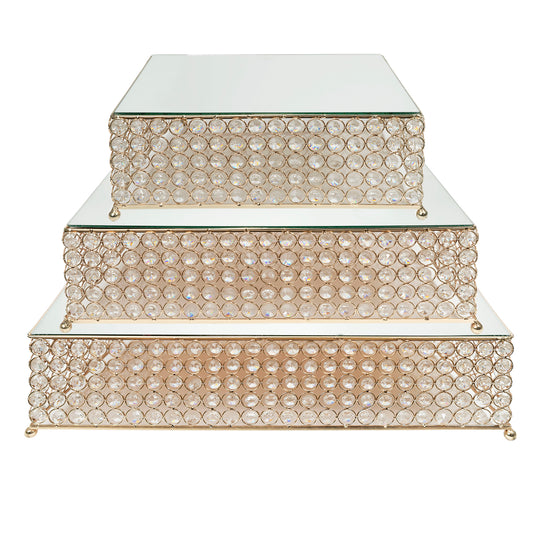 Square Mirrored Cake Stand 3 Piece Set - Gold