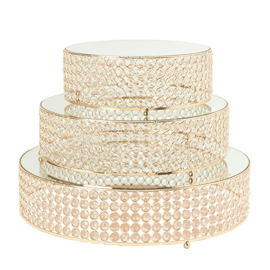 Round Mirrored Cake Stand 3 Piece Set - Gold