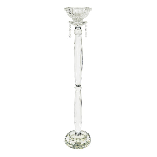Crystal Double Pillar Glass Candle Holder w/ Flower Bowl 33.75"