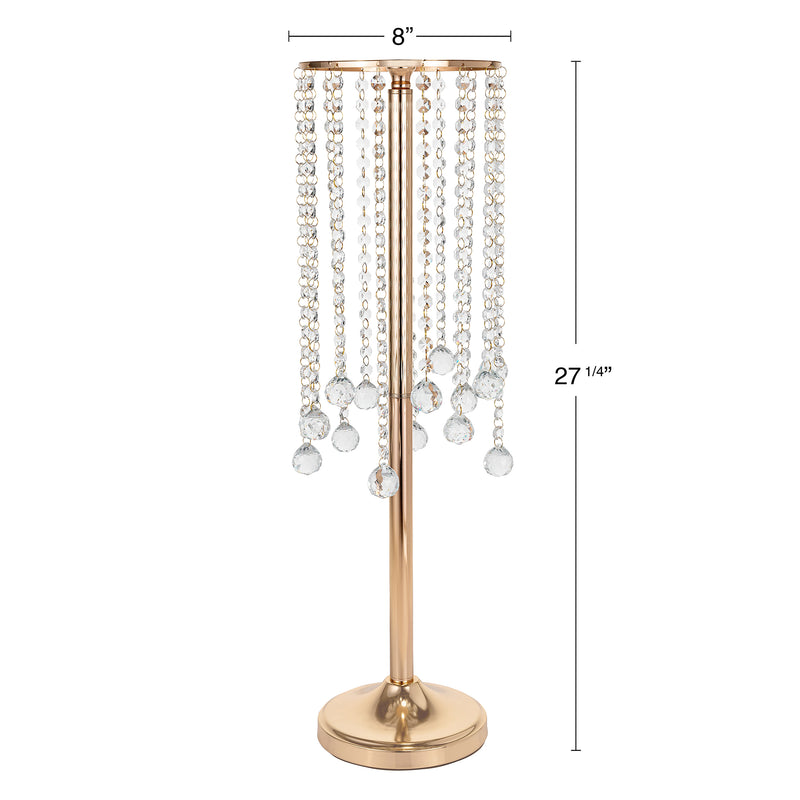 Crystal Beaded Metal Chandelier Pedestal Stand 27.25" - Gold