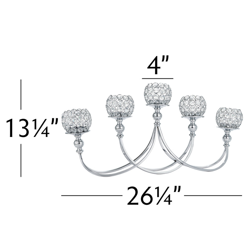 Crystal Bead Tabletop Low Candelabra 13.25" - Silver