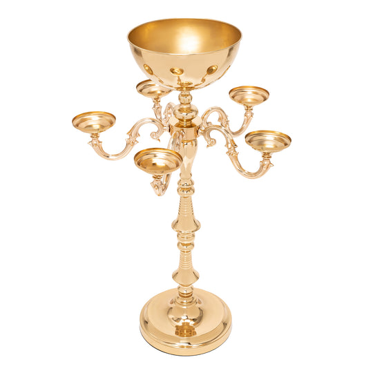 Metal 5 Arm Candelabra with Flower Bowl 33¼" - Gold
