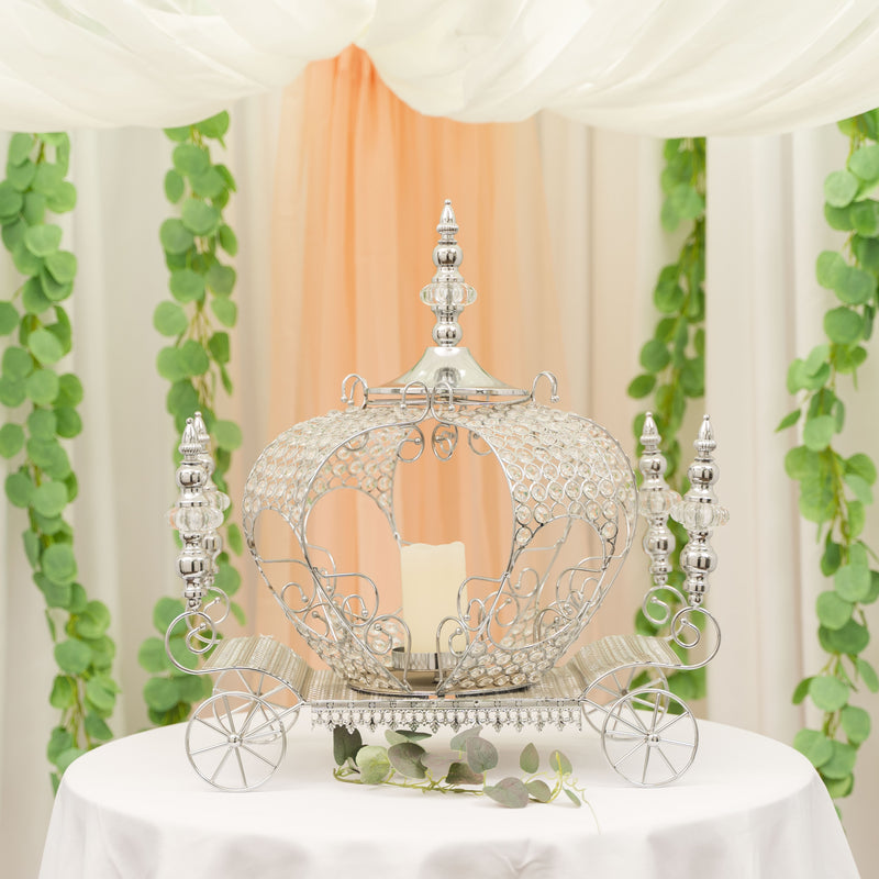 Crystal Beaded Pumpkin Carriage Centerpiece - Silver