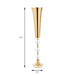 Metal Trumpet Floral Vase with Three Crystals - Gold