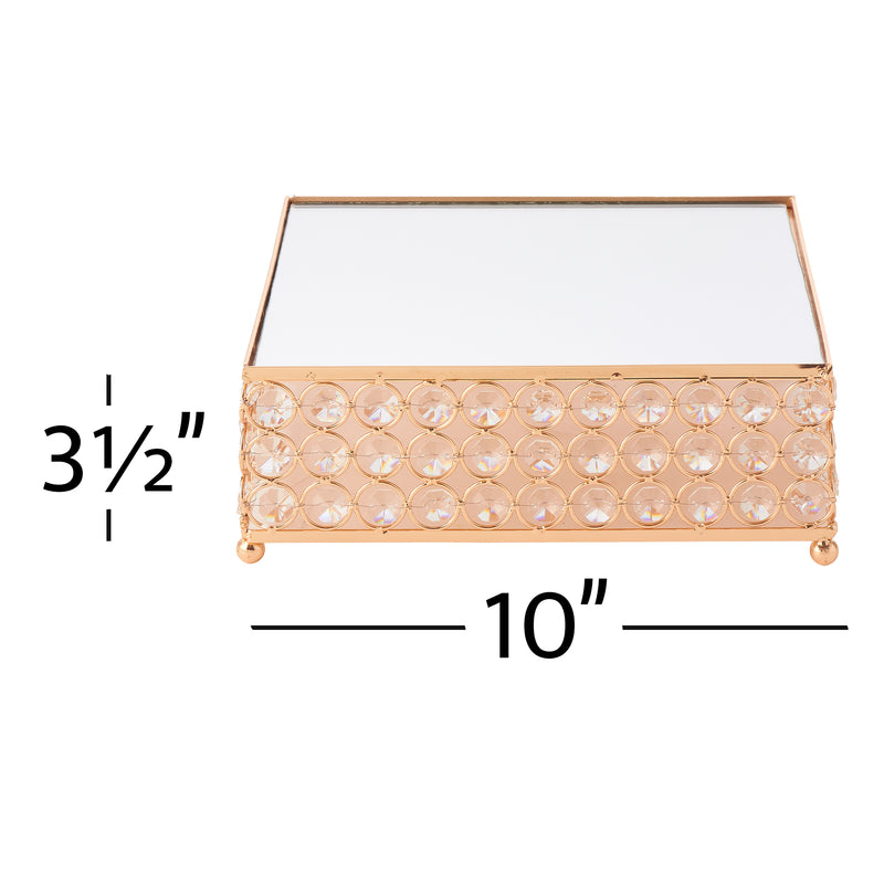 10 Inch Square Crystal Cake Stand - Gold - Events and Crafts-Simply Elegant