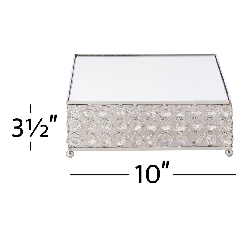 10 Inch Square Crystal Cake Stand - Silver - Events and Crafts-Simply Elegant