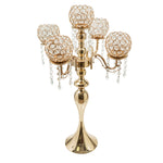 5 Arm Crystal Metal Candle Holder 27.5" - Gold