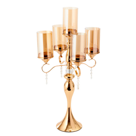 5 Arm Metal Cylinder Candelabra 31" - Gold