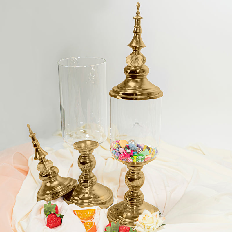 Glass Olive Candy Jars 2 Piece Set - Gold