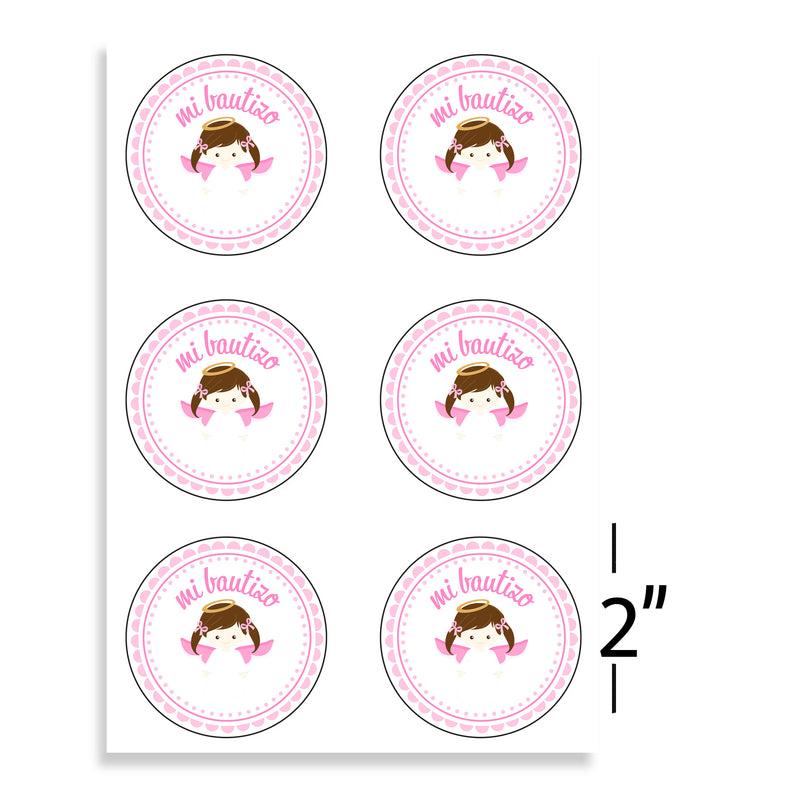 Baptism Mi Bautizo Stickers 2" - Pink Spanish - 24 Labels