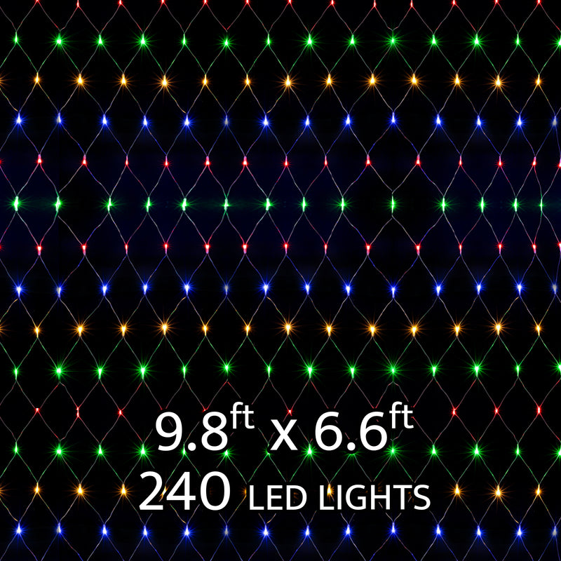 LED Net Lights 240 LEDs 9.8ft x 6.6ft - Multicolor