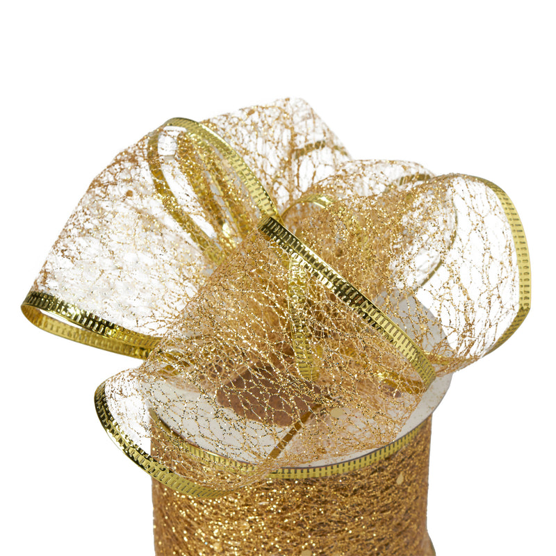 Gd Ribbon Events and Crafts | Wired Metallic Weave Ribbon - Gold