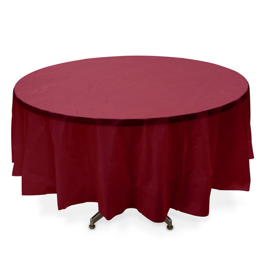Round Plastic Table Cover 84" - Burgundy - Pack of 12