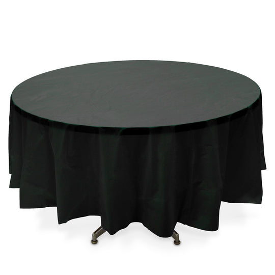 Round Plastic Table Cover 84" - Black - Pack of 12