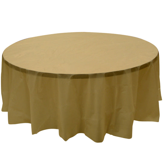 Round Plastic Table Cover 84" - Gold - Pack of 12