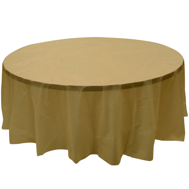 Round Plastic Table Cover - Gold - Pack of 12 - Events and Crafts-Celebra