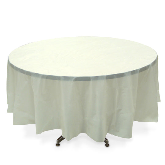 Round Plastic Table Cover 84" - Ivory - Pack of 12