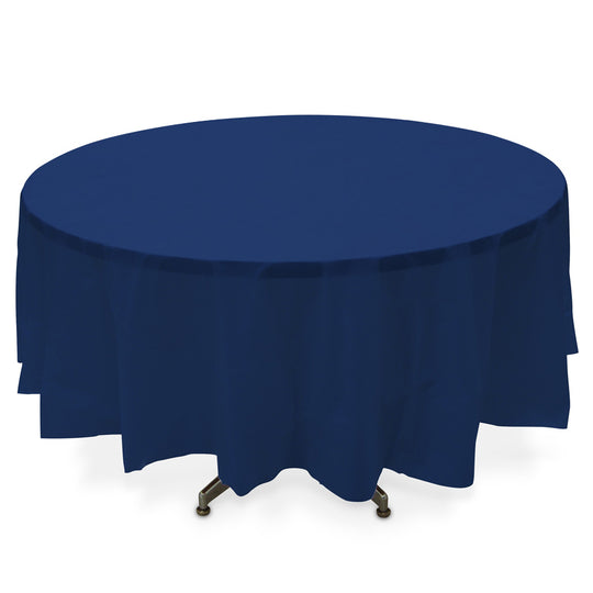 Round Plastic Table Cover 84" - Navy - Pack of 12