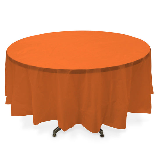 Round Plastic Table Cover 84" - Orange - Pack of 12
