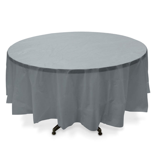 Round Plastic Table Cover 84" - Silver - Pack of 12