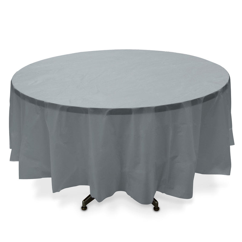 Round Plastic Table Cover - Silver - Pack of 12 - Events and Crafts-Celebra