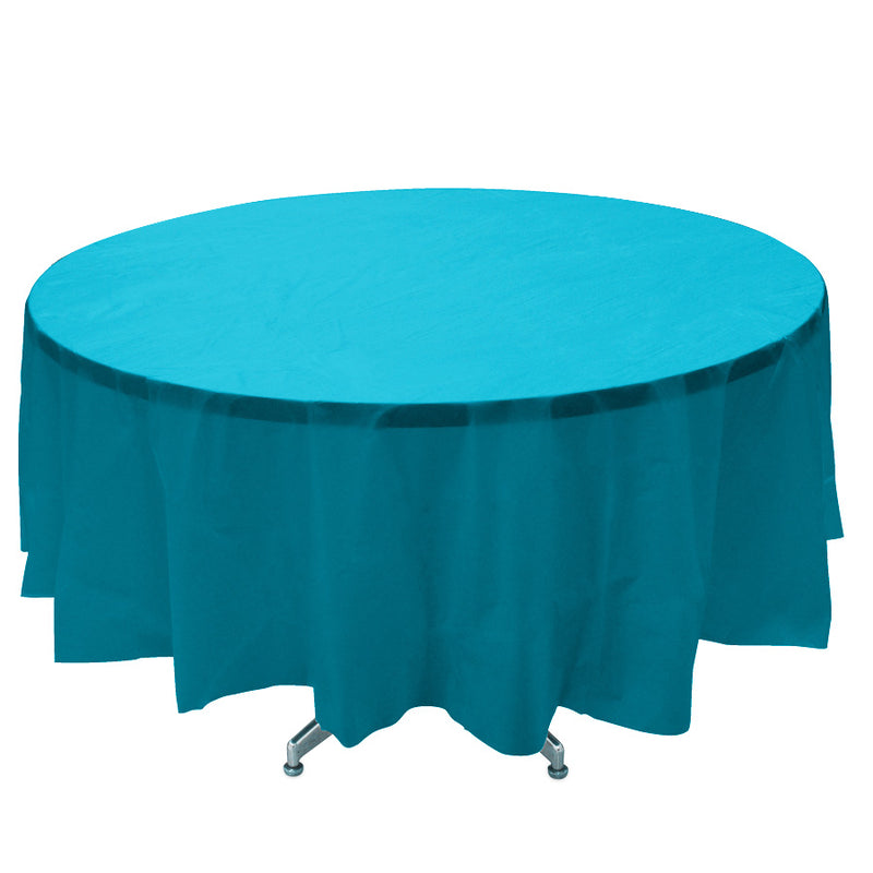 Round Plastic Table Cover - Turquoise - Pack of 12 - Events and Crafts-Celebra