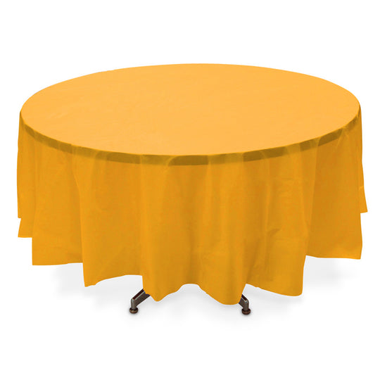 Round Plastic Table Cover 84" - School Bus Yellow - Pack of 12