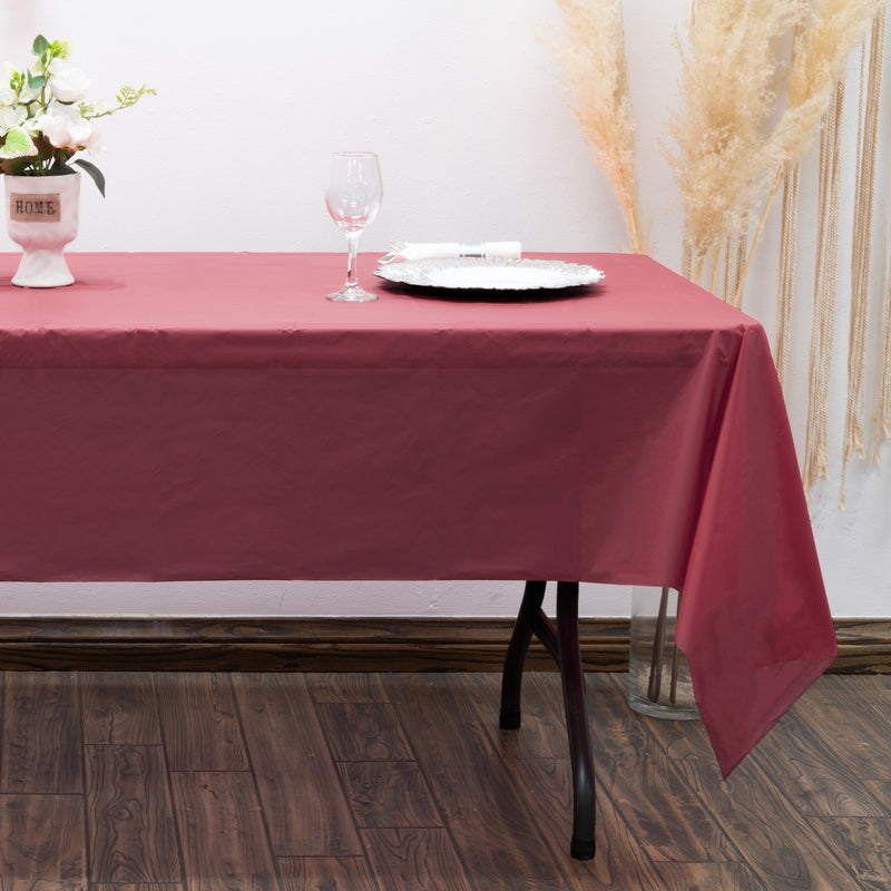 Rectangle Plastic Table Cover 54" x 108" Pack of 12 - Burgundy