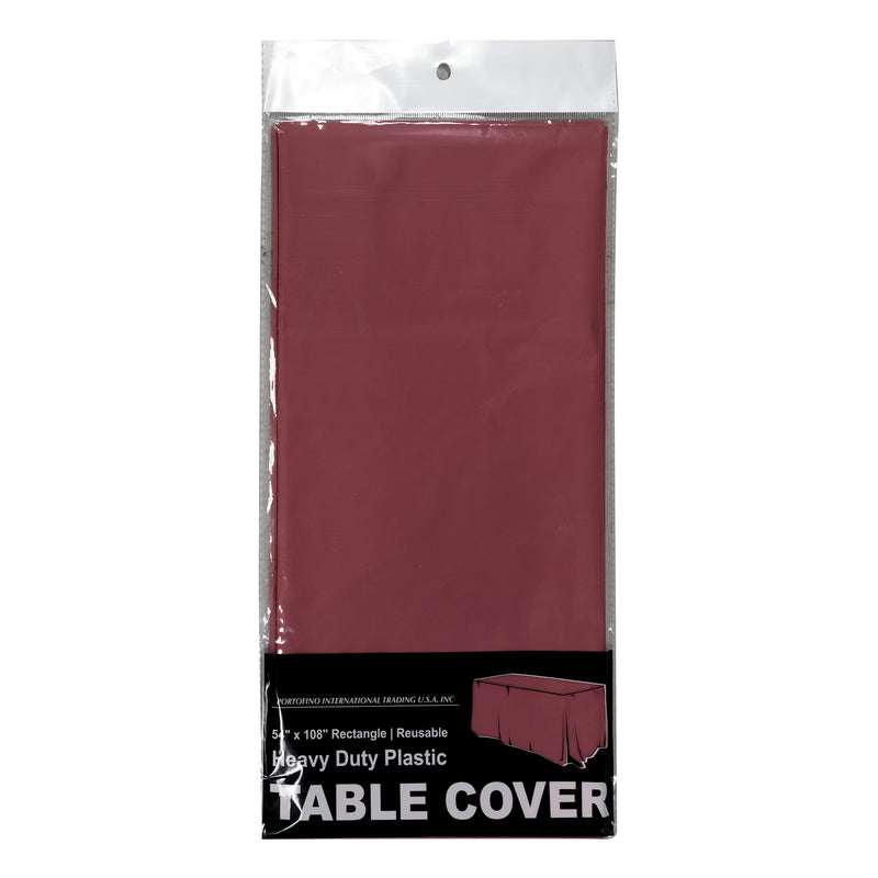 Rectangle Plastic Table Cover 54" x 108" Pack of 12 - Burgundy