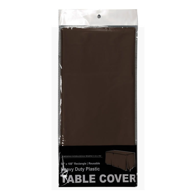 Rectangle Plastic Table Cover 54" x 108" Pack of 12 - Brown