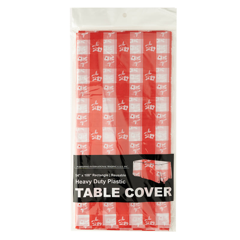 Rectangle Plastic Table Cover 54" x 108" Pack of 12 - Red Gingham