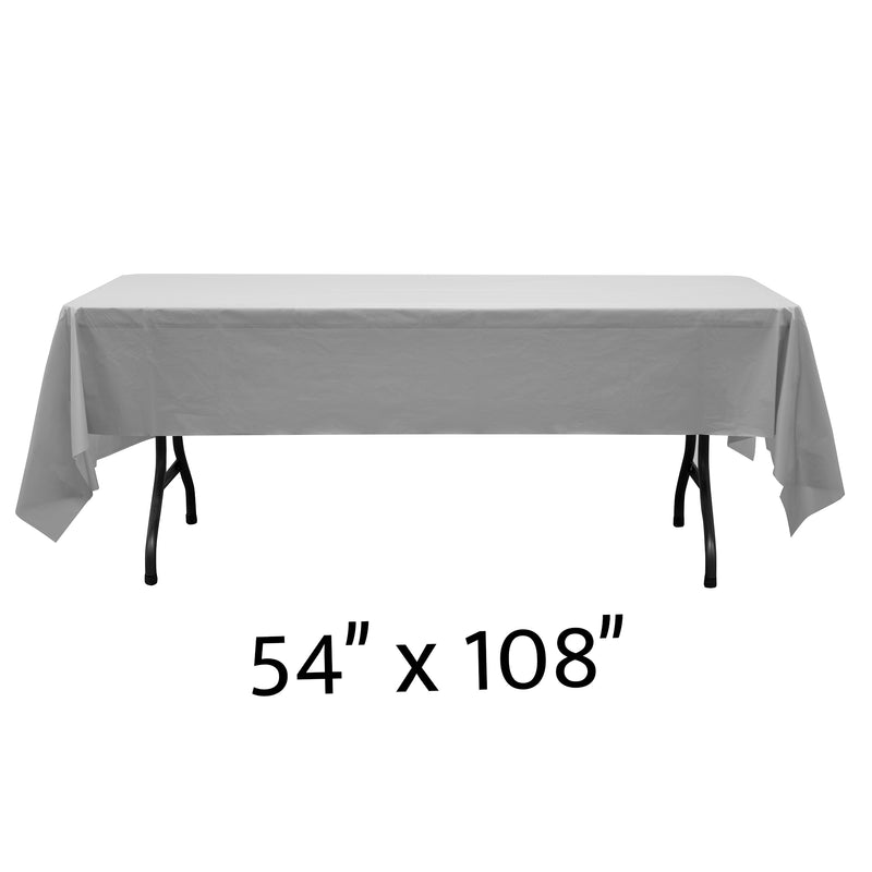 Rectangle Plastic Table Cover 54" x 108" Pack of 12 - Silver