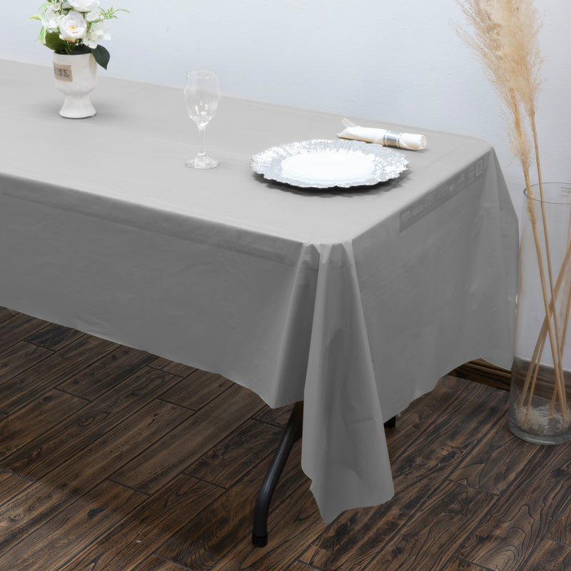 Rectangle Plastic Table Cover 54" x 108" Pack of 12 - Silver