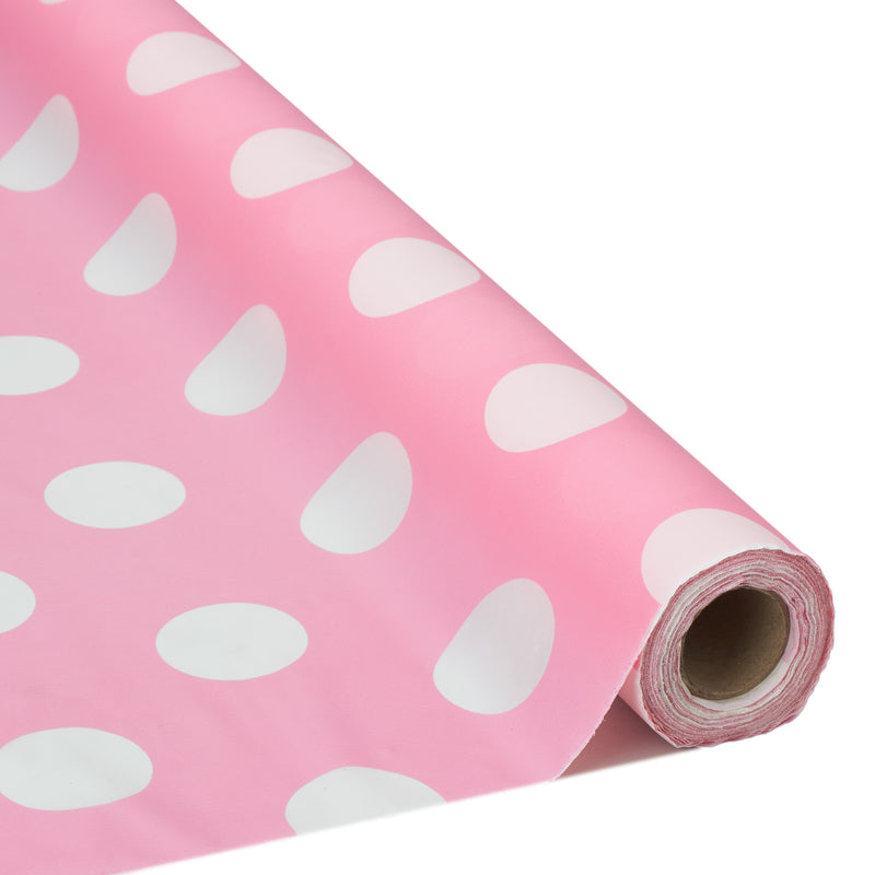 Plastic Table Cover Roll 40" x 100ft - Pink Polka Dot