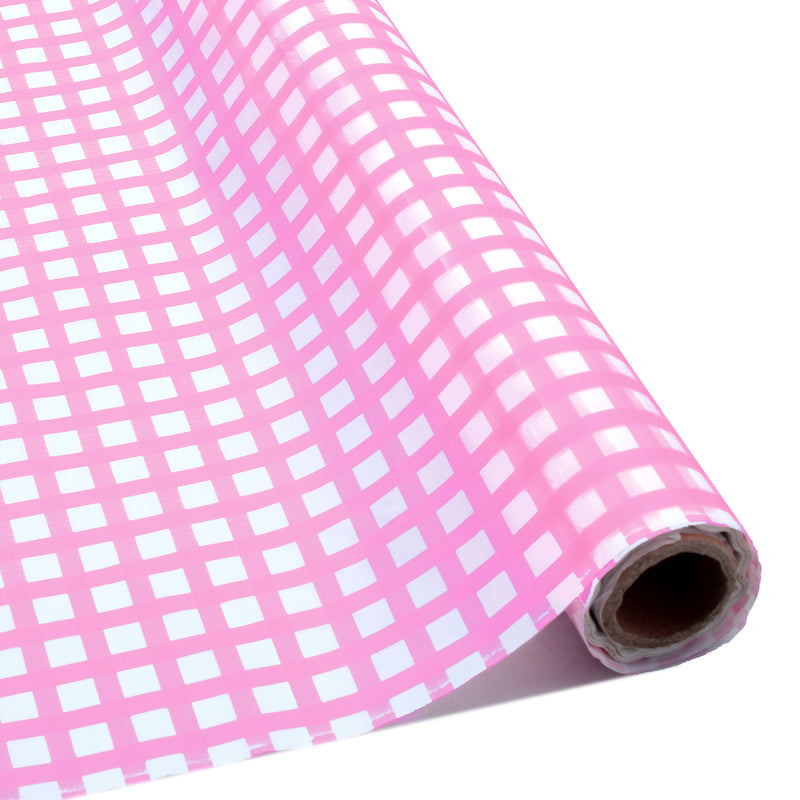 Plastic Table Cover Roll 40" x 100ft - Plaid Pink